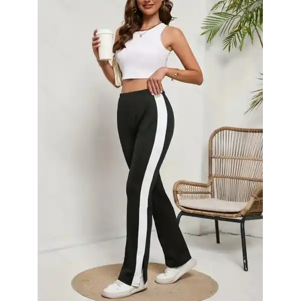 Kadın Yüksek Bel Yan şerit Detaylı Yırtmaçlı Viskon Iki Iplik Pantolon