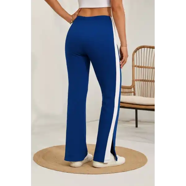 Kadın Yüksek Bel Yan şerit Detaylı Yırtmaçlı Viskon Iki Iplik Pantolon