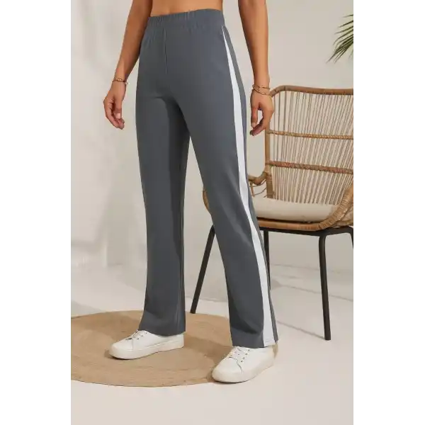 Kadın Yüksek Bel Yan şerit Detaylı Yırtmaçlı Viskon Iki Iplik Pantolon