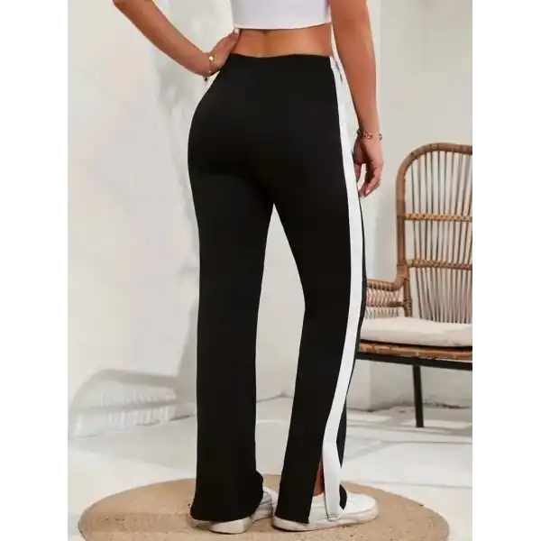 Kadın Yüksek Bel Yan şerit Detaylı Yırtmaçlı Viskon Iki Iplik Pantolon