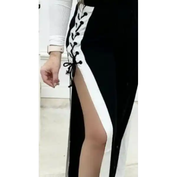 Kadın Yüksek Bel Yandan çapraz Bağcıklı Yırtmaçlı Viskon Iki Iplik Pantolon