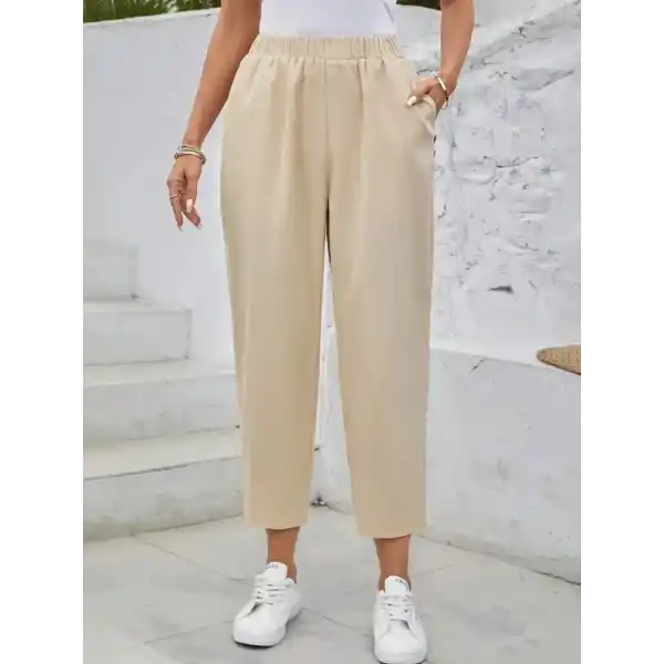 Kadın Yüksek Bel Yandan Cepli Düğme Detaylı Geniş Kesim Ithal Krep Pantolon