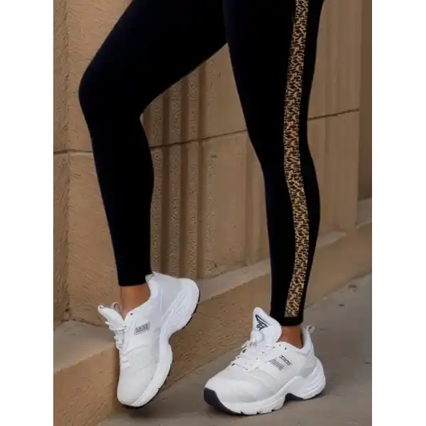 Kadın Yüksek Bel Yandan Leopar Desen Detaylı Dalgıç Tayt