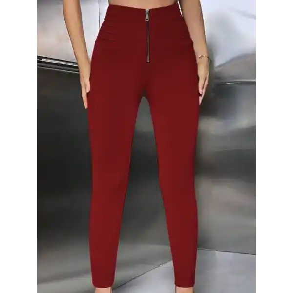 Kadın Yüksek Belli önden Fermuar Ve Nervur Detaylı Dalgıç Tayt