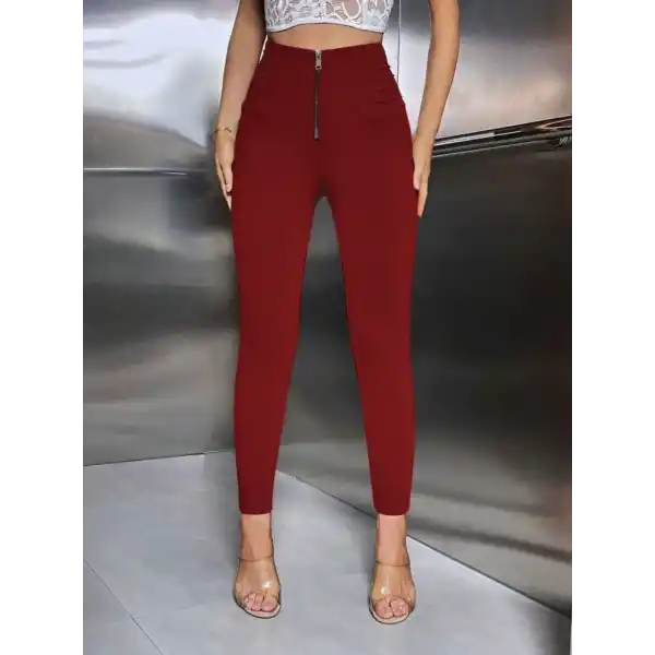 Kadın Yüksek Belli önden Fermuar Ve Nervur Detaylı Dalgıç Tayt