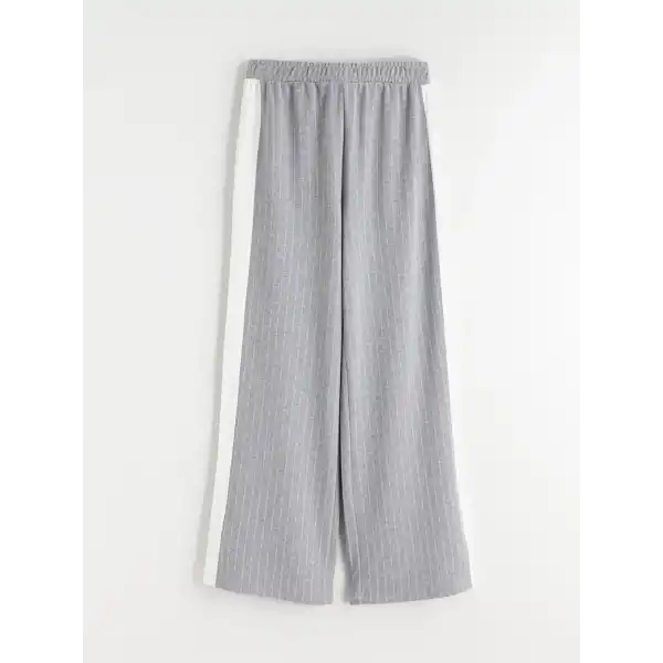 Kids Gri Polo Yaka Pamuklu İnterlok Kumaş Çizgili Kız Çocuk Sweatshirt Ve Tayt Takım