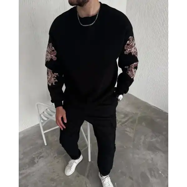 Kışlık Bisiklet Yaka Baskılı SweatShirt - Siyah