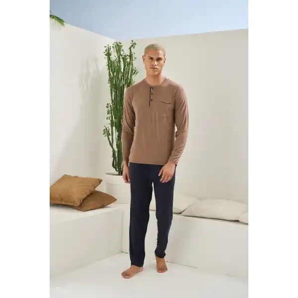 Kocabey 9220 Erkek Midi Yaka Uzun Kol Pijama Takım