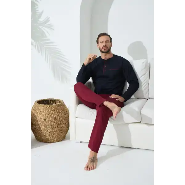Kocabey 9221 Erkek Midi Yaka Pijama Takım