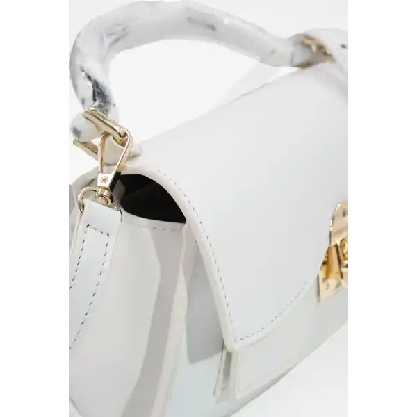 Luisa Beyaz Kilitli Kadın El Çantası