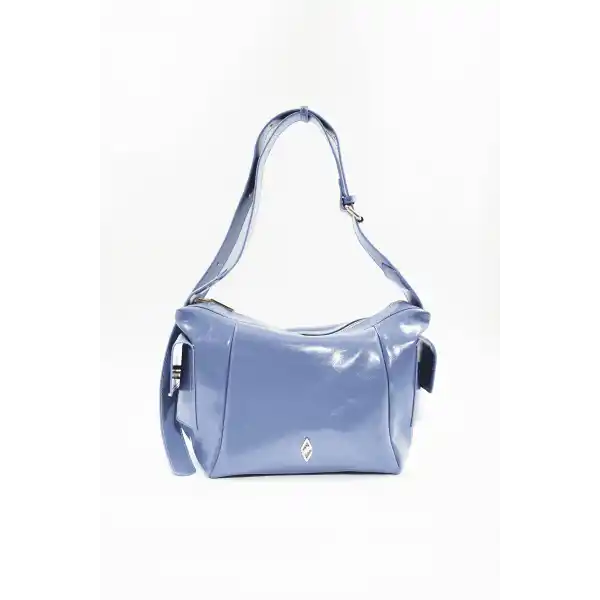 Martina Mavi Kırışık Mat Rugan Kadın Omuz Ve Çapraz Çantası
