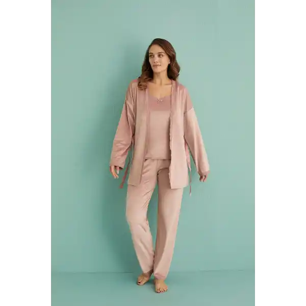 Mihra 13402 Kadın Kadife 3Lü Pijama Takımı