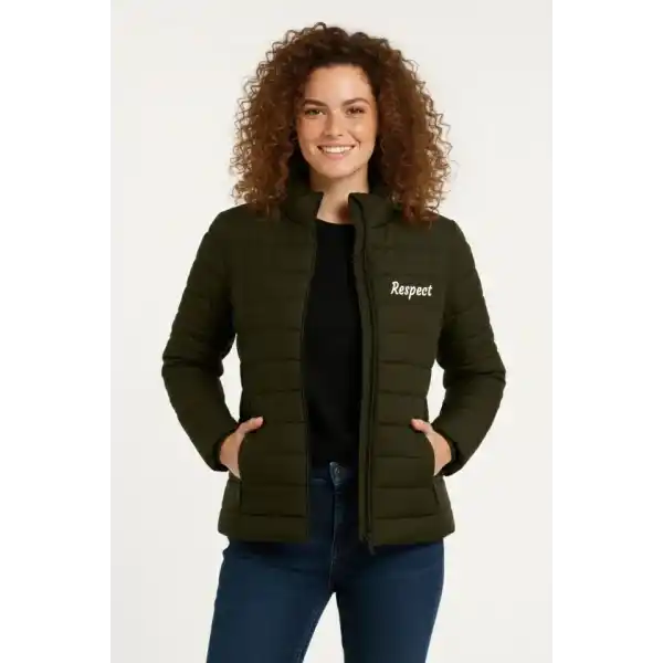 Mikro Su İtici Kapitone Baskılı Astarlı Fermuarlı Bomber Mont - Haki