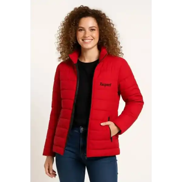 Mikro Su İtici Kapitone Baskılı Astarlı Fermuarlı Bomber Mont - Kırmızı