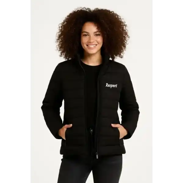 Mikro Su İtici Kapitone Baskılı Astarlı Fermuarlı Bomber Mont - Siyah