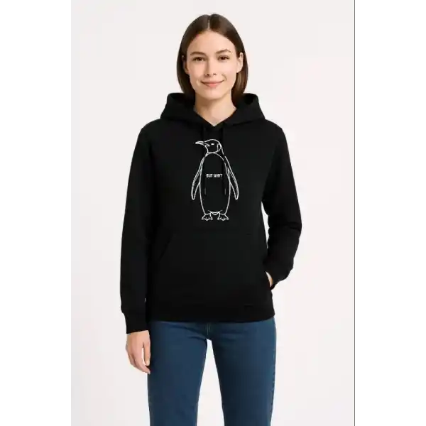 Nihilist Penguen Özel Tasarım Oversize Kapüşonlu Sweatshirt - Siyah