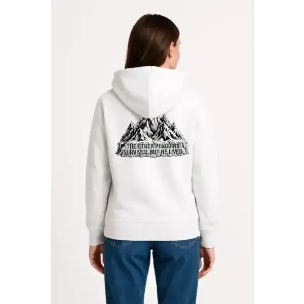 Nihilist Penguen Temalı Oversize Kapüşonlu Sweatshirt - Beyaz