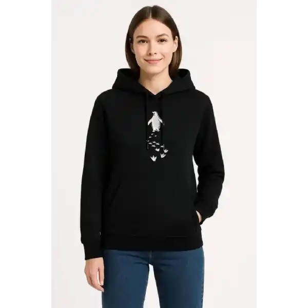 Nihilist Penguen Temalı Oversize Kapüşonlu Sweatshirt - Siyah
