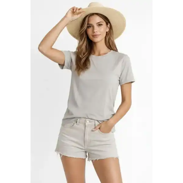 Osy Modal Yumuşak Dokulu Kumaş Bisiklet Yaka T-shirt - Gri