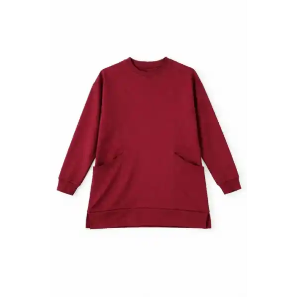 Osy Modal Yumuşak Dokulu Kumaş Tesettür Cepli Tunik Pantolon Takım - Bordo