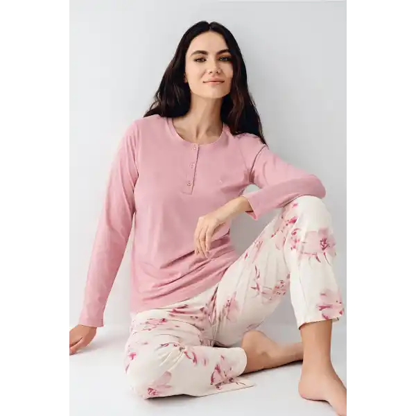 Pierre Cardin 9055-X Kadın Battal Uzun Kol Pijama Takım