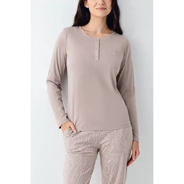 Pierre Cardin 9097-X Kadın Battal Uzun Kol Pijama Takım