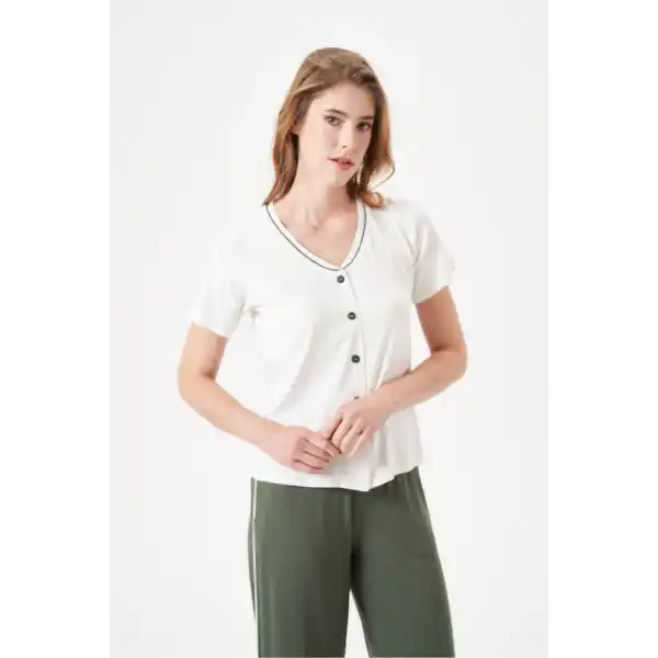 PJS 29022 Kadın Düğmeli Pijama Takım