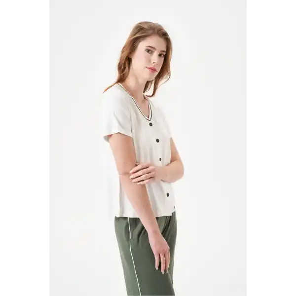 PJS 29022 Kadın Düğmeli Pijama Takım
