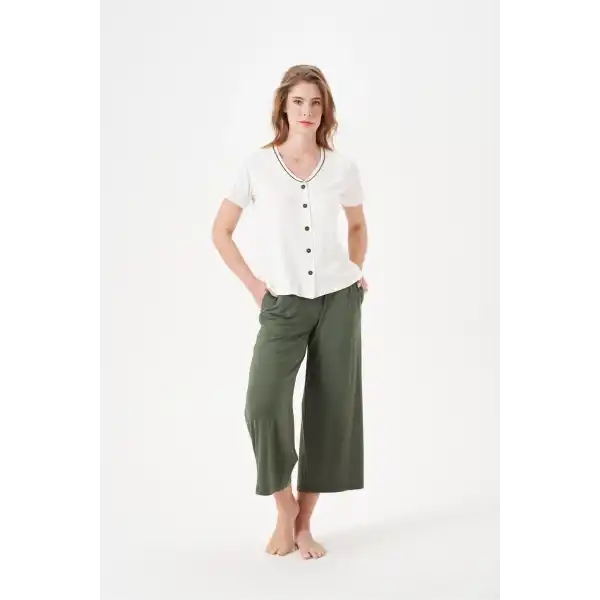 PJS 29022 Kadın Düğmeli Pijama Takım