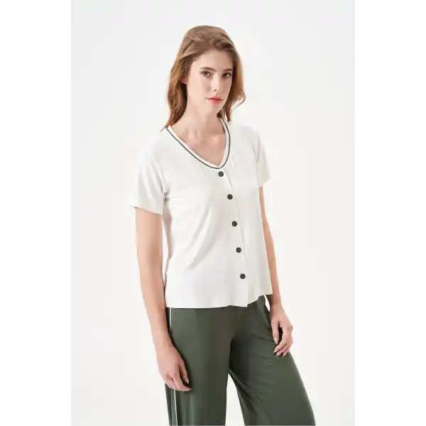 PJS 29022 Kadın Düğmeli Pijama Takım