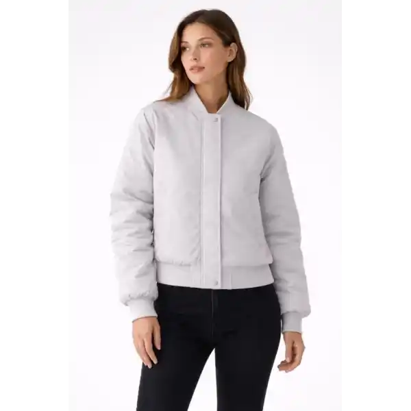 Premium Bomber Ceket Çıtçıt Kapamalı, Ribana Manşetli, Astarlı, Regular Fit Mont - Beyaz