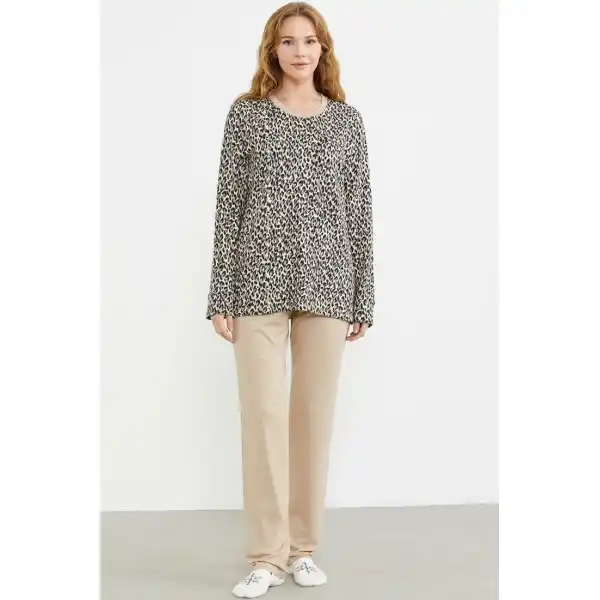 Sementa 76413 Rahat Kalıp Leopar Kombinli Pijama Takım