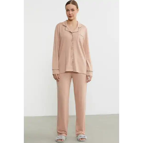 Sementa 76444 Düz Renk Gömlek Model Pijama Takım
