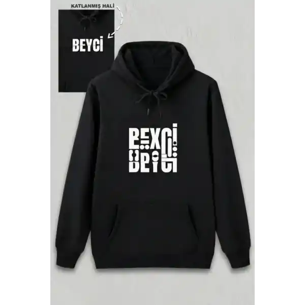 Sevgililer Günü Beyci Hediye Baskılı Oversize Kapüşonlu Sweatshirt - Siyah