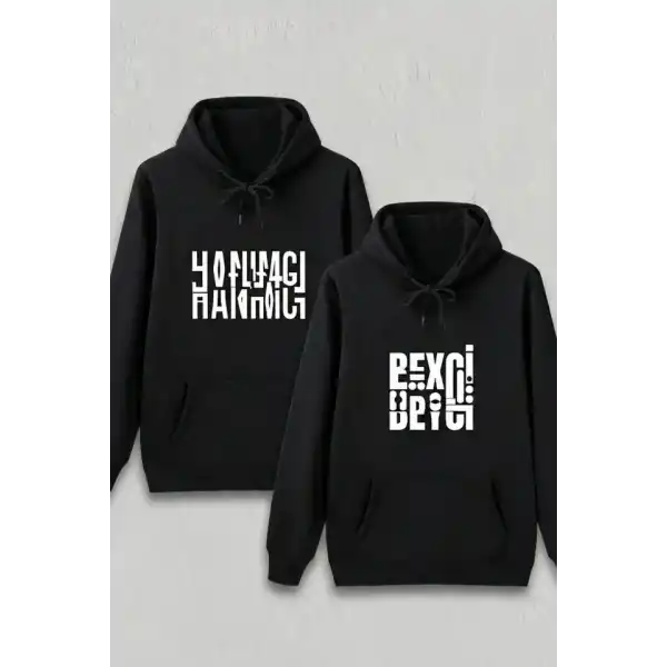 Sevgililer Günü Beyci Hediye Baskılı Oversize Kapüşonlu Sweatshirt - Siyah