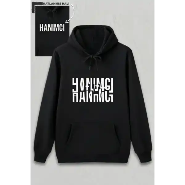 Sevgililer Günü Hanımcı Hediye Baskılı Oversize Kapüşonlu Sweatshirt - Siya