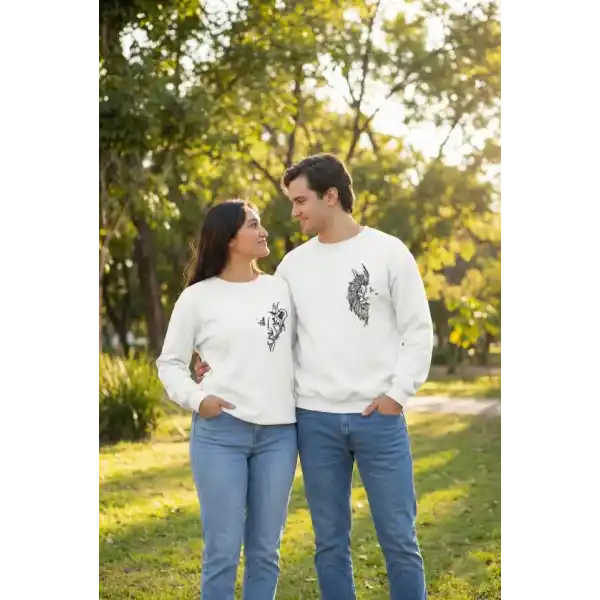 Sevgililer Günü Özel Bisiklet Yaka Baskılı Oversize Sweatshirt - Beyaz