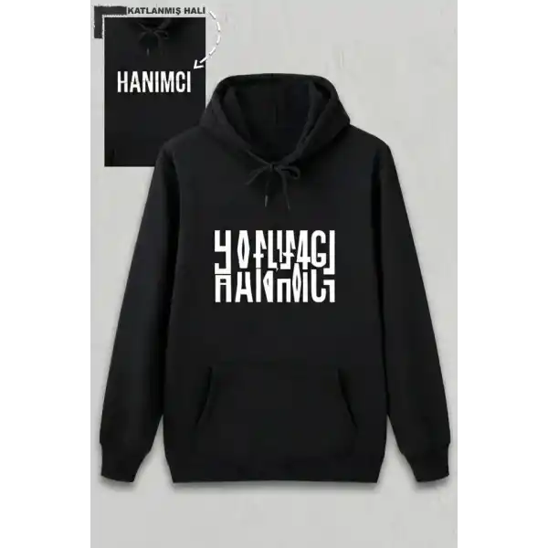 Sevgililer Günü Özel Kapüşonlu Hanımcı Baskılı Oversize Sweatshirt - Siyah