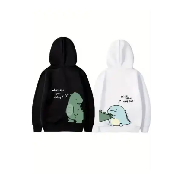 Sevgililer Günü Özel Unisex Kapüşonlu Baskılı Oversize Sweatshirt - Siyah