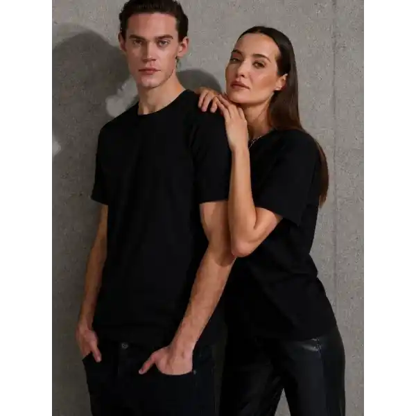 Unisex Kısa Kollu Bisiklet Yaka Basic Viskon Bluz