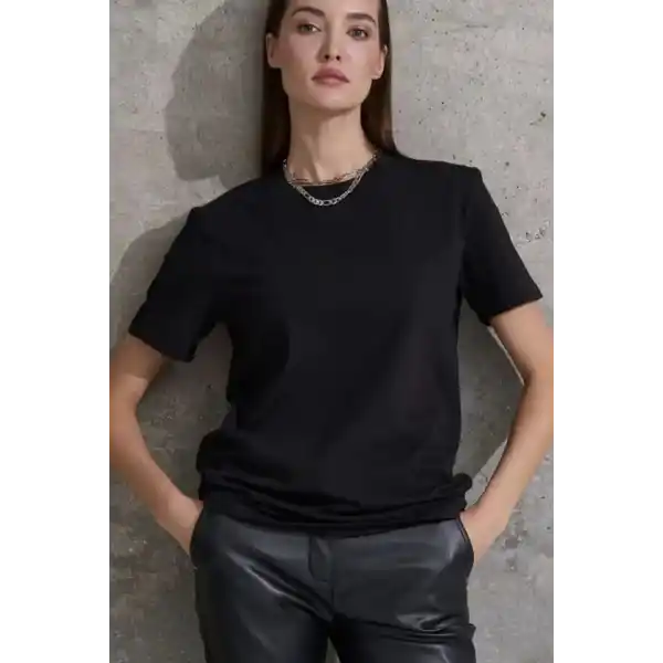 Unisex Kısa Kollu Bisiklet Yaka Basic Viskon Bluz