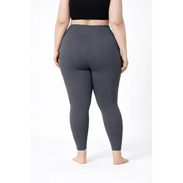 Yüksek Bel Toparlayıcı Likralı Dalgıç Spor Tayt  Esnek Battal Büyük Beden - Füme