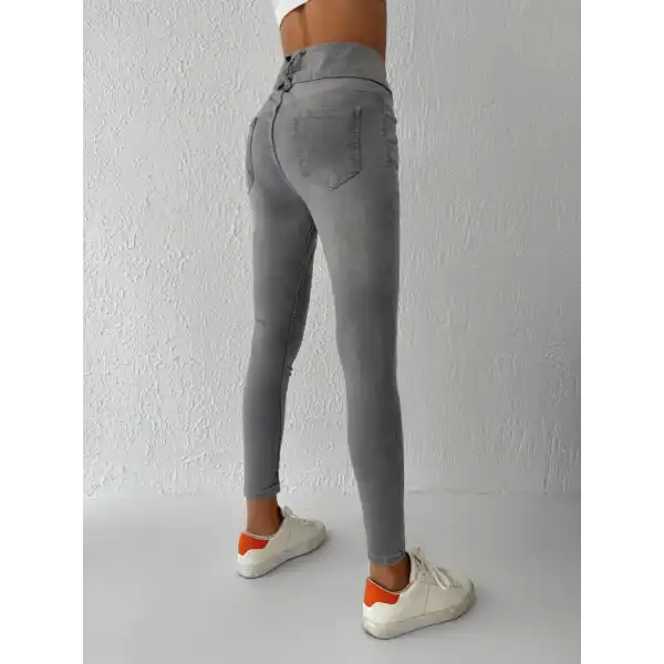 Yüksel Bel Likralı Kot Pantolon (Gri)