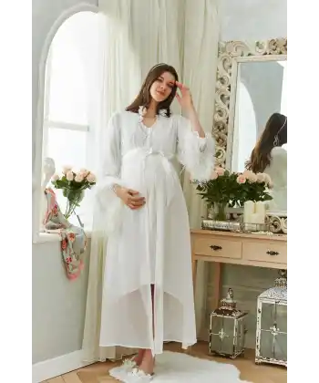 Aqua 26355 Otrişli Şifon Pullu Brodeli Sabahlık