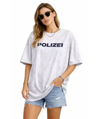 Asit Yıkamalı Oversize Tişört ön Ve Arkası Baskılı %100 Pamuk Street Style T-Shirt - Beyaz