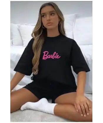 Baskılı Oversize T-shirt - Siyah