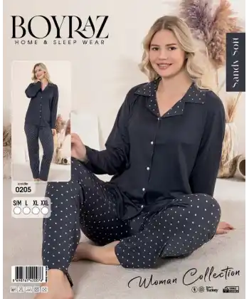 Boyraz 0205 Kadın Sandy Patlı Uzun Kol Pijama Takımı