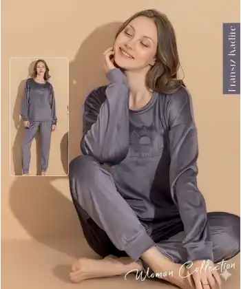 Boyraz 03401 Kadın Kadife Uzun Kol Pijama Takımı