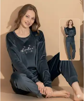 Boyraz 03403 Kadın Kadife Uzun Kol Pijama Takımı