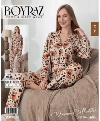 Boyraz 0348 Kadın Süet Patlı Uzun Kol Pijama Takımı